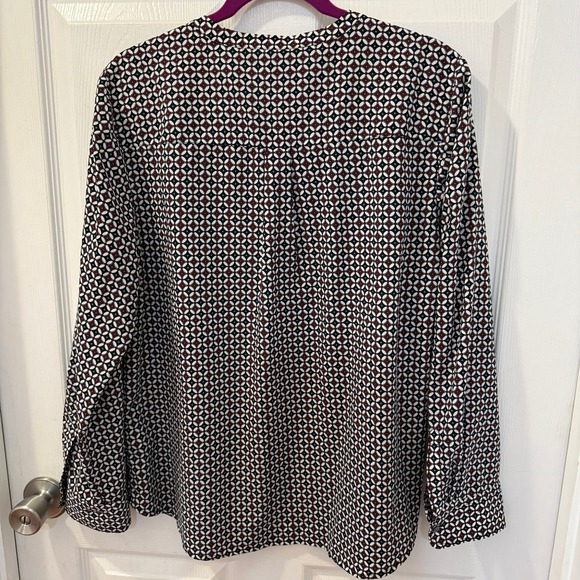 Talbots Petites LP Diamond‎ Geometric Print Red V-Neck Blouse Shirt Top Women - Picture 7 of 10
